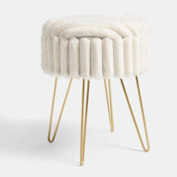 Ohs Faux Fur Stool Hairpin Ribbed Fleece Round Vanity Seat Cushioned Foot Rest Chair - thumbnail 4