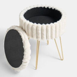 Ohs Faux Fur Stool Hairpin Ribbed Fleece Round Vanity Seat Cushioned Foot Rest Chair - thumbnail 5