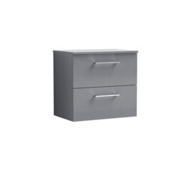 Balterley Bramshall Modern Bathroom 600mm Wall Hung 2 Soft Close Drawer Vanity Unit With Worktop, 557 X 605 X 383mm, Satin Grey - thumbnail 1
