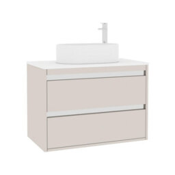 Royal Bathrooms Orion 800mm Warm Taupe Wall Hung Plain White Countertop Vanity Unit 2 Drawer With Peak Basin & Chrome Accent Trim - thumbnail 6
