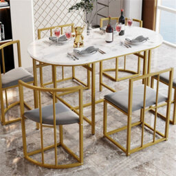 Abrihome Six-Chair Dining Table Set, Dining Room Table And Chair Set, Modern Dining Table Combination, Gold - thumbnail 2
