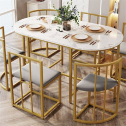 Abrihome Six-Chair Dining Table Set, Dining Room Table And Chair Set, Modern Dining Table Combination, Gold