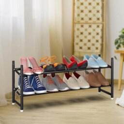 Vinsani 2 Tier Shoe Rack - Black, Metal Frame