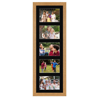 AK Frames 26X8 Oak Modern Multi Photo Frame With Black Mount - Holds 5 Apertures (5X) 6X4 Photos - image 1
