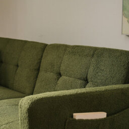 Btm Green Floding Sofa Bed With Sherpa Fabric Sturdy Wooden Frame,  2 Cushions And Side Storage Pockets. - thumbnail 8