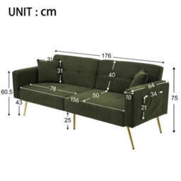 Btm Green Floding Sofa Bed With Sherpa Fabric Sturdy Wooden Frame,  2 Cushions And Side Storage Pockets. - thumbnail 5