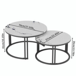 2X Nesting Coffee Table Strong Metal Frame End Table High Glossy Real Stone Top - thumbnail 2