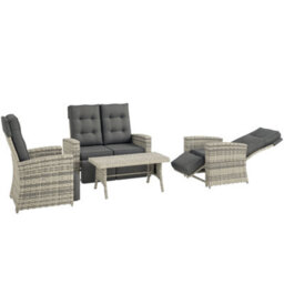 Outsunny 4 Piece Rattan Garden Furniture Set With Sofa, Glass Table, Light Grey - thumbnail 2