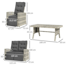 Outsunny 4 Piece Rattan Garden Furniture Set With Sofa, Glass Table, Light Grey - thumbnail 3