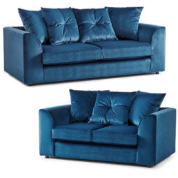 Plush Velvet 3+2 Blue Sofa Set