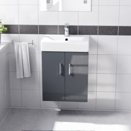 Nes Home 450mm Dark Grey Basin Vanity Mdf Cabinet Bathroom Wall Hung Unit - thumbnail 2