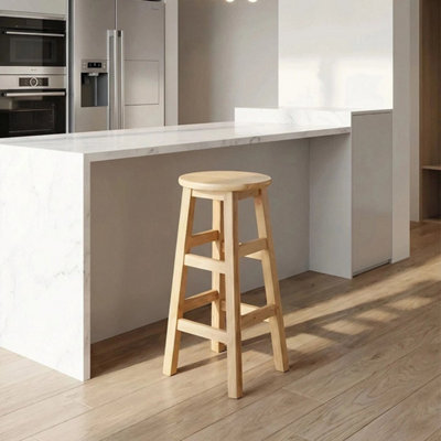 Round-70Cm Wooden Bar Stool Bar Kitchen Stool Breakfast Bar With Footrest Stool - image 1