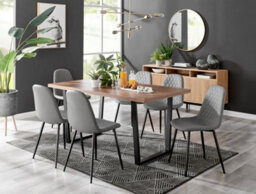 Furniturebox Kylo Brown Rectangular Wood Effect Dining Table & 6 Grey Faux Leather Corona Black Leg Chairs
