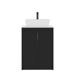 Royal Bathrooms Royal Bathroom Elmore 600mm Matt Nocturne Black Freestanding Bathroom Vanity Unit 2 Door Plain White Worktop With Cube Basin - thumbnail 7