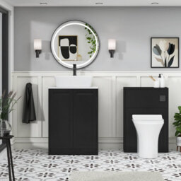 Royal Bathrooms Royal Bathroom Elmore 600mm Matt Nocturne Black Freestanding Bathroom Vanity Unit 2 Door Plain White Worktop With Cube Basin - thumbnail 5