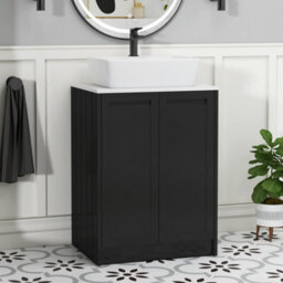 Royal Bathrooms Royal Bathroom Elmore 600mm Matt Nocturne Black Freestanding Bathroom Vanity Unit 2 Door Plain White Worktop With Cube Basin - thumbnail 1