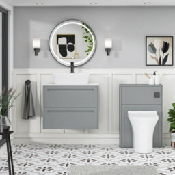 Royal Bathrooms Royal Bathroom Elmore 700mm Matt Pebble Grey Wall Mounted Countertop Bathroom Vanity Unit 2 Drawer With Cube Basin - thumbnail 5