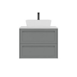 Royal Bathrooms Royal Bathroom Elmore 700mm Matt Pebble Grey Wall Mounted Countertop Bathroom Vanity Unit 2 Drawer With Cube Basin - thumbnail 7