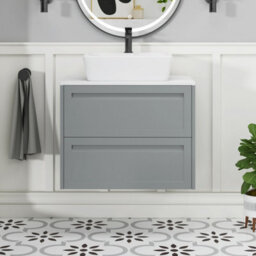 Royal Bathrooms Royal Bathroom Elmore 700mm Matt Pebble Grey Wall Mounted Countertop Bathroom Vanity Unit 2 Drawer With Cube Basin - thumbnail 4