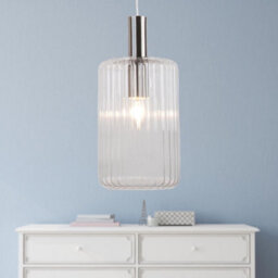 First Choice Lighting Set Of 2 Clear And Brushed Chrome Fluted Glass Design Pendant Fittings - thumbnail 7