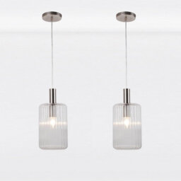 First Choice Lighting Set Of 2 Clear And Brushed Chrome Fluted Glass Design Pendant Fittings - thumbnail 1