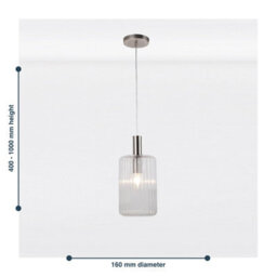 First Choice Lighting Set Of 2 Clear And Brushed Chrome Fluted Glass Design Pendant Fittings - thumbnail 8