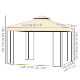 Outsunny 3 X 3(M) Patio Garden Metal Gazebo Marquee Tent Canopy Shelter Pavilion - thumbnail 3