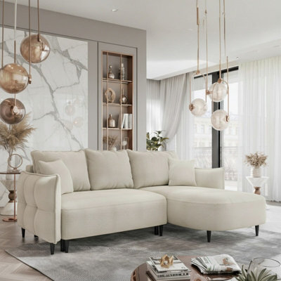 Sycylia Modern Corner Sofa Bed Has Sleep Function Pine Wood Frame Chipboard Structure 244X165Cm Beige Right - image 1