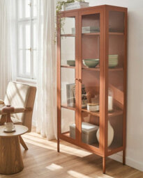 Beliani Glass Display Cabinet With Led Harty Metal 80 Cm Golden Brown - thumbnail 2