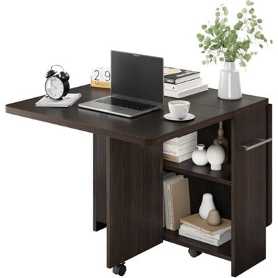 Folding Dining Table With Wheel 2Tier Storage Drop Leaf Extendable Kitchen Table - image 1