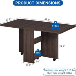 Folding Dining Table With Wheel 2Tier Storage Drop Leaf Extendable Kitchen Table - thumbnail 2