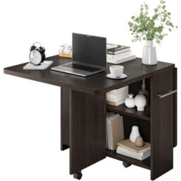 Folding Dining Table With Wheel 2Tier Storage Drop Leaf Extendable Kitchen Table - thumbnail 1