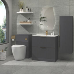 Royal Bathrooms Evora 800mm Graphite Grey Fluted Floor Standing Bathroom Vanity Unit 2 Drawer Cabinet With Ceramic Basin & Brushed Brass Handles - thumbnail 4