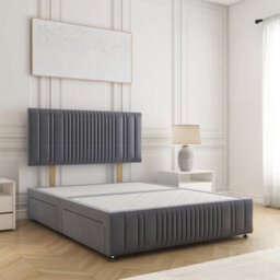 Bsspoke Rosie Divan Bed Steel Plush Velvet 24Inch Headboard & Footboard 2 Drawers Same Side & No Mattress In 4Ft 5Ft 6Ft