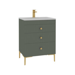 Royal Bathrooms Royal Bathroom Verona 600mm Matt Green 3-Drawer Floor Standing Bathroom Vanity Unit With Stone Basin & Brushed Brass Knob - thumbnail 6