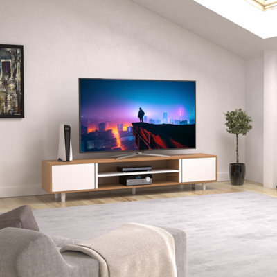 "Avf Harbour Extra Wide 2M Tv Stand, For Tvs Up To 95"" -  Light Wood And White" - image 1