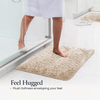 Ameha Beige Shaggy Door Mat 50X80 Cm For Bedroom Non Slip Soft Fluffy Thick Pile Small Rug Non-Shedding Easy To Clean - image 1