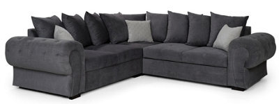 Horizon Corner Sofa Bed Grey Velour Fabric Scatter Back Cushions - image 1