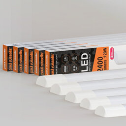 Paul Russells 2Ft Led Batten Tube Lights, 20W 2400 Lumens, Ip20, 4000K Cool White, Ultra Slim, Pack Of 5 - thumbnail 1