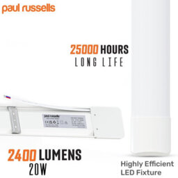 Paul Russells 2Ft Led Batten Tube Lights, 20W 2400 Lumens, Ip20, 4000K Cool White, Ultra Slim, Pack Of 5 - thumbnail 4