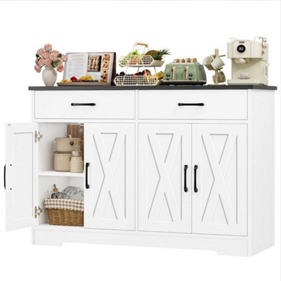 White+Black 120Cmsideboard Kitchen Cabinets With 2 Drawers, Wooden Storage Cupboard Cabinet - image 1