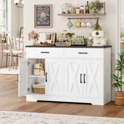 White+Black 120Cmsideboard Kitchen Cabinets With 2 Drawers, Wooden Storage Cupboard Cabinet - thumbnail 5