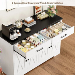 White+Black 120Cmsideboard Kitchen Cabinets With 2 Drawers, Wooden Storage Cupboard Cabinet - thumbnail 3