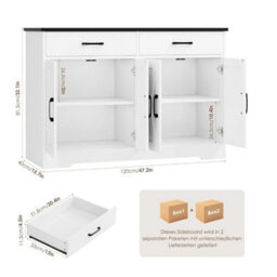 White+Black 120Cmsideboard Kitchen Cabinets With 2 Drawers, Wooden Storage Cupboard Cabinet - thumbnail 2