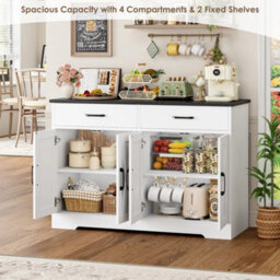 White+Black 120Cmsideboard Kitchen Cabinets With 2 Drawers, Wooden Storage Cupboard Cabinet - thumbnail 6