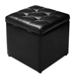 Ottoman Cube Pouffe Storage Faux Leather Storage Toy Box Black - thumbnail 5