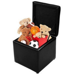 Ottoman Cube Pouffe Storage Faux Leather Storage Toy Box Black - thumbnail 6