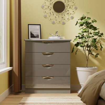 Rovigo Ready Assembled Gloss Dusk Grey 4 Drawer Chest (H)882mm (W)765mm (D)415mm - image 1
