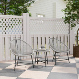 Outsunny Rattan Bistro Set With Acapulco Chairs And Glass Table, Grey - thumbnail 1