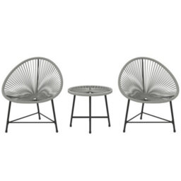 Outsunny Rattan Bistro Set With Acapulco Chairs And Glass Table, Grey - thumbnail 2